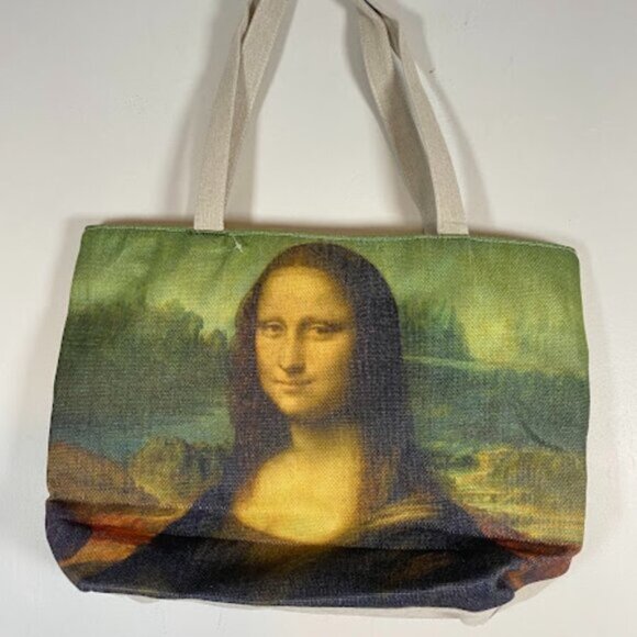 Mona Lisa Artwork Women's Beige Canvas Shoulder Tote Bag - Picture 2 of 5
